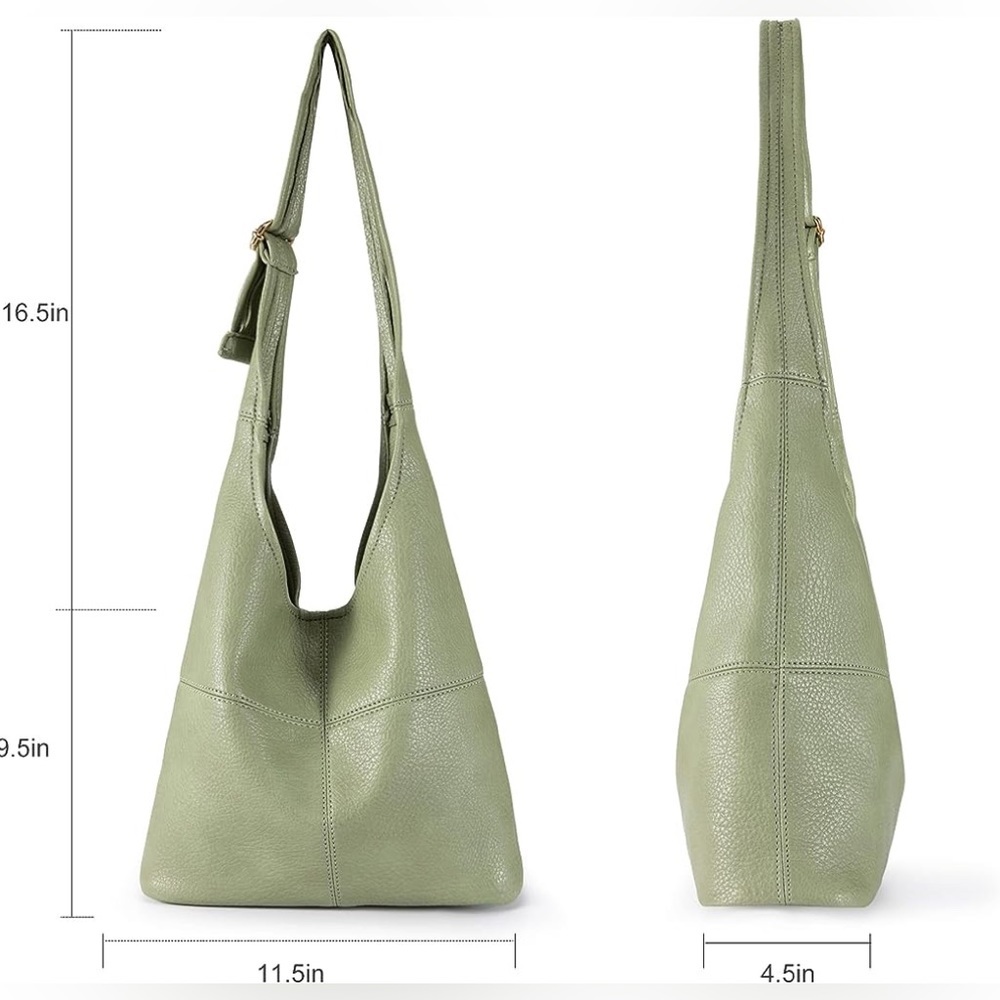 GREEN SUPER SOFT VEGAN LEATHER SHOULDER BAG AND COIN CLUTCH 2 PIECE SET - Picture 6 of 6
